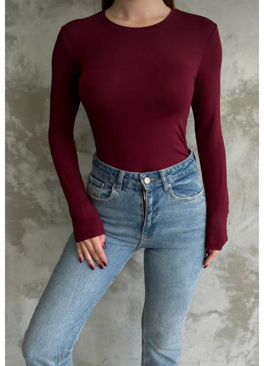 Bisiklet Yaka Basic Uzun Kollu Bordo Body