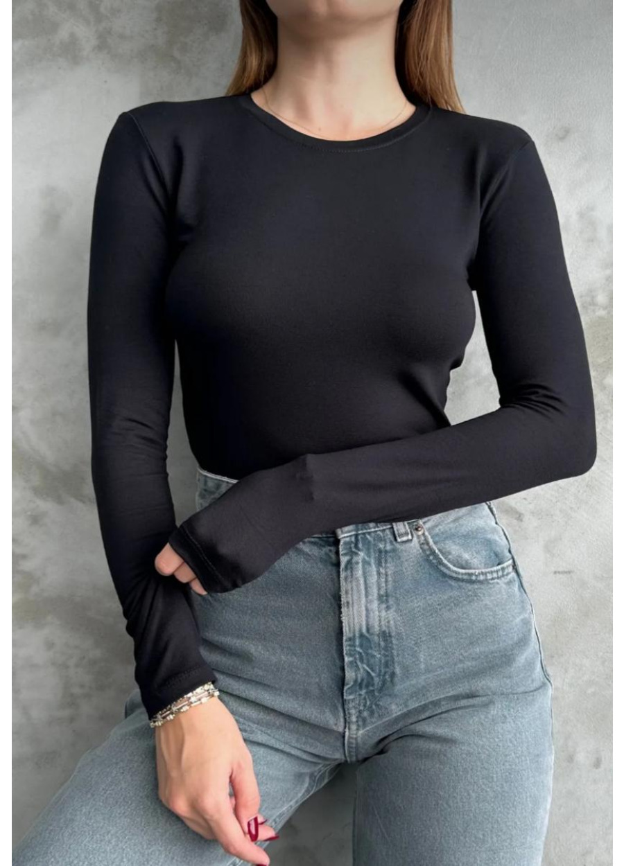 Bisiklet Yaka Basic Uzun Kollu Siyah Body