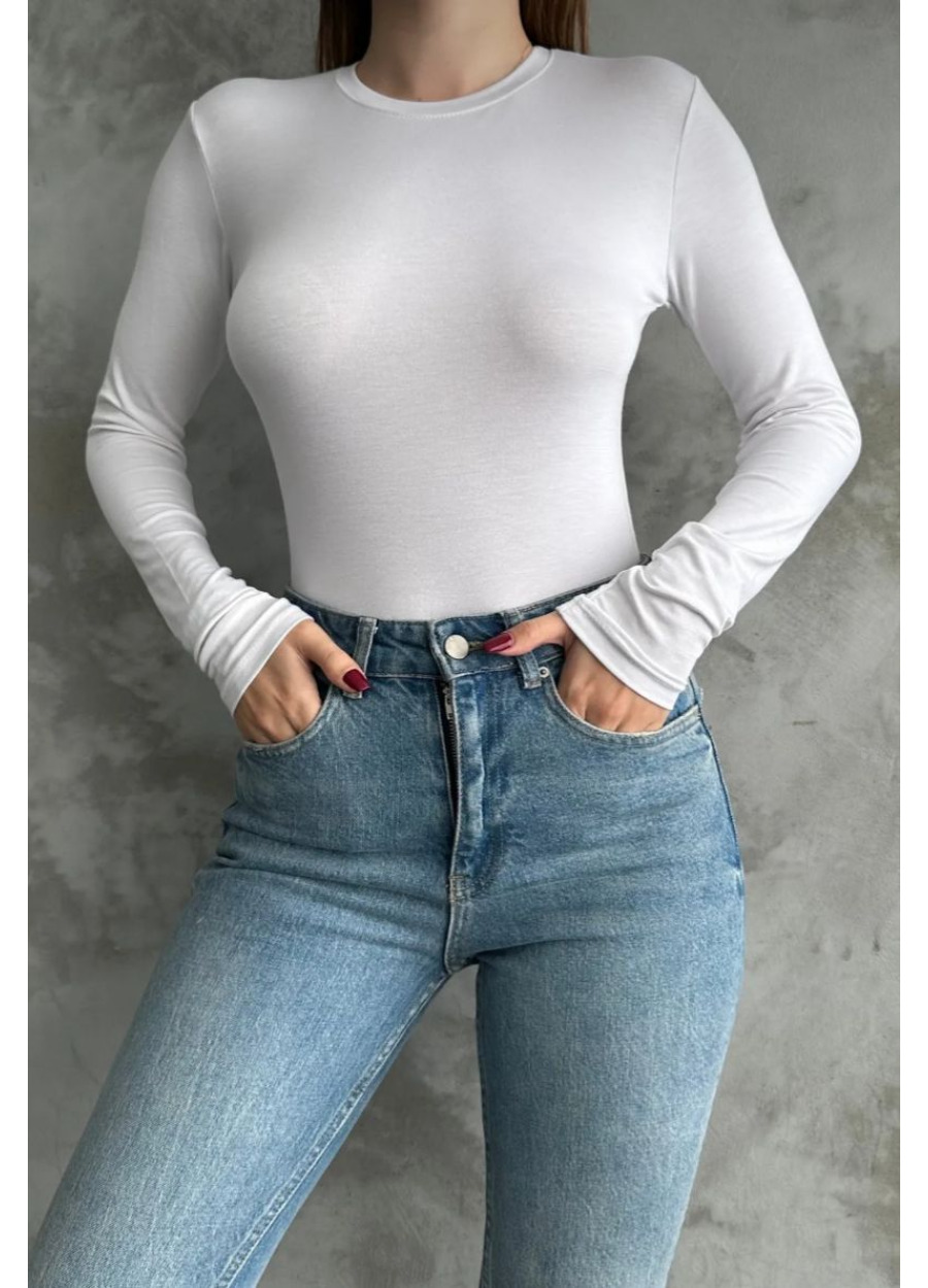 Bisiklet Yaka Basic Uzun Kollu Beyaz Body
