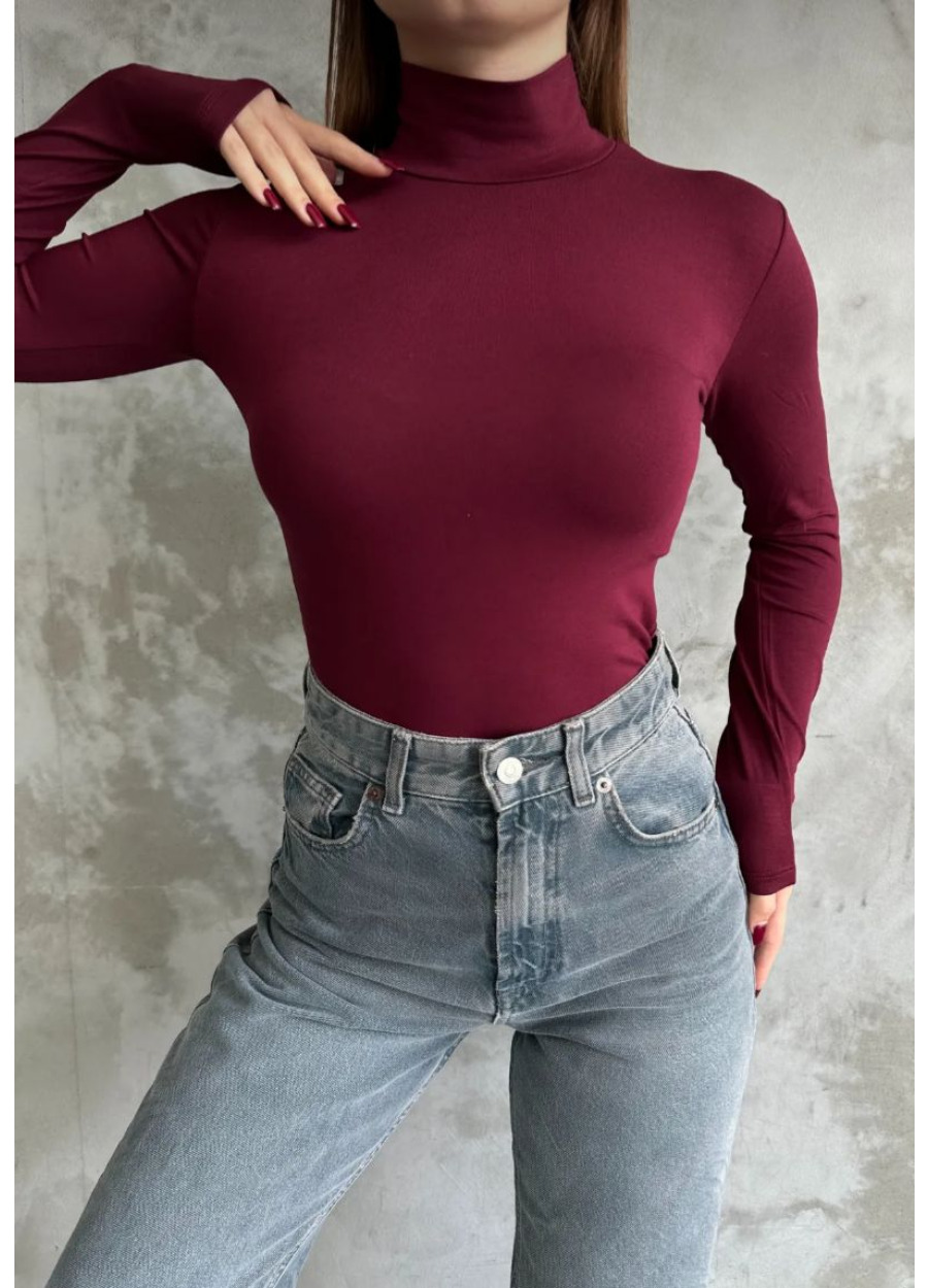 Yarım Balıkçı Yaka Basic Uzun Kollu Bordo Body