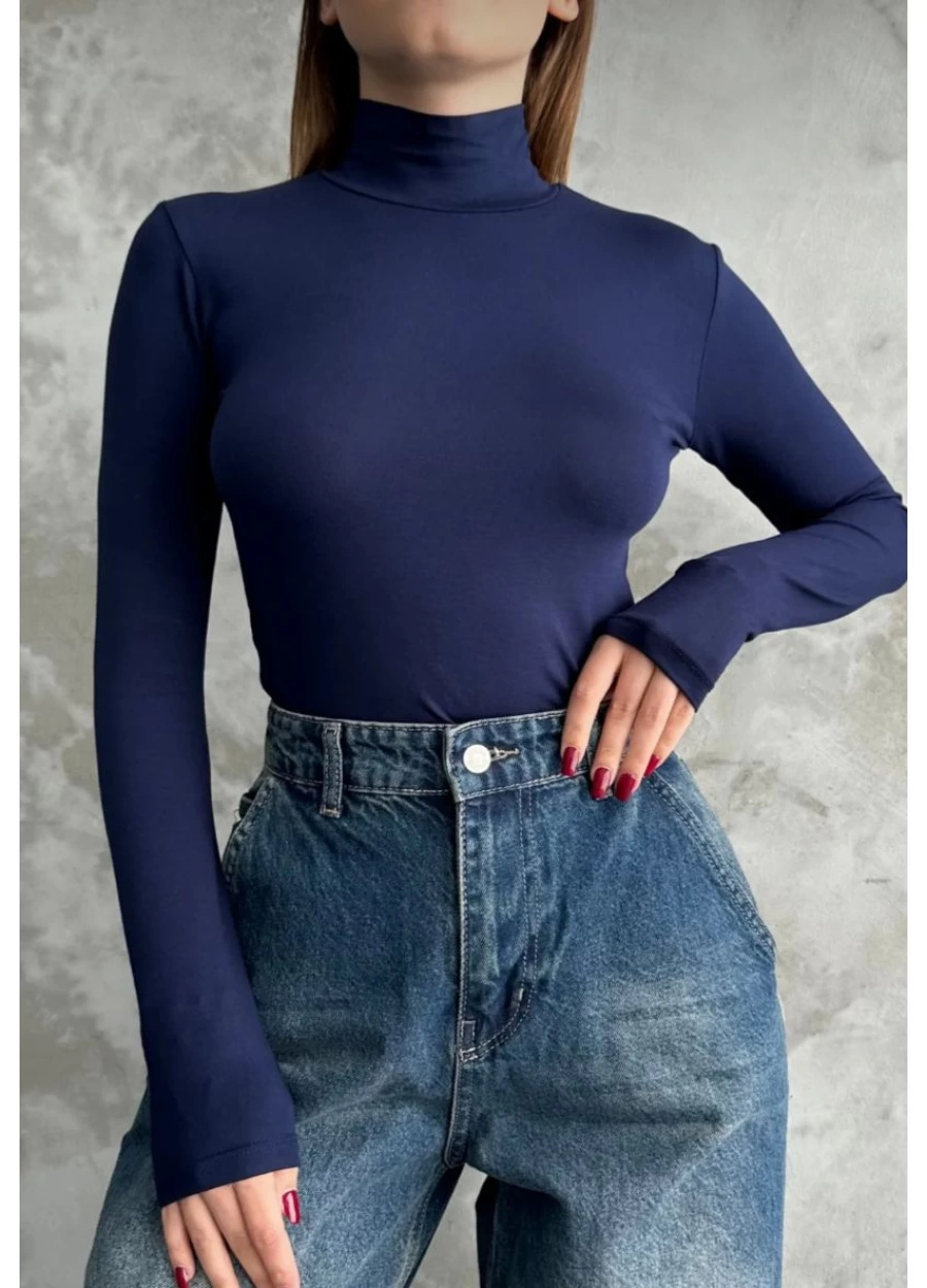 Yarım Balıkçı Yaka Basic Uzun Kollu Lacivert Body