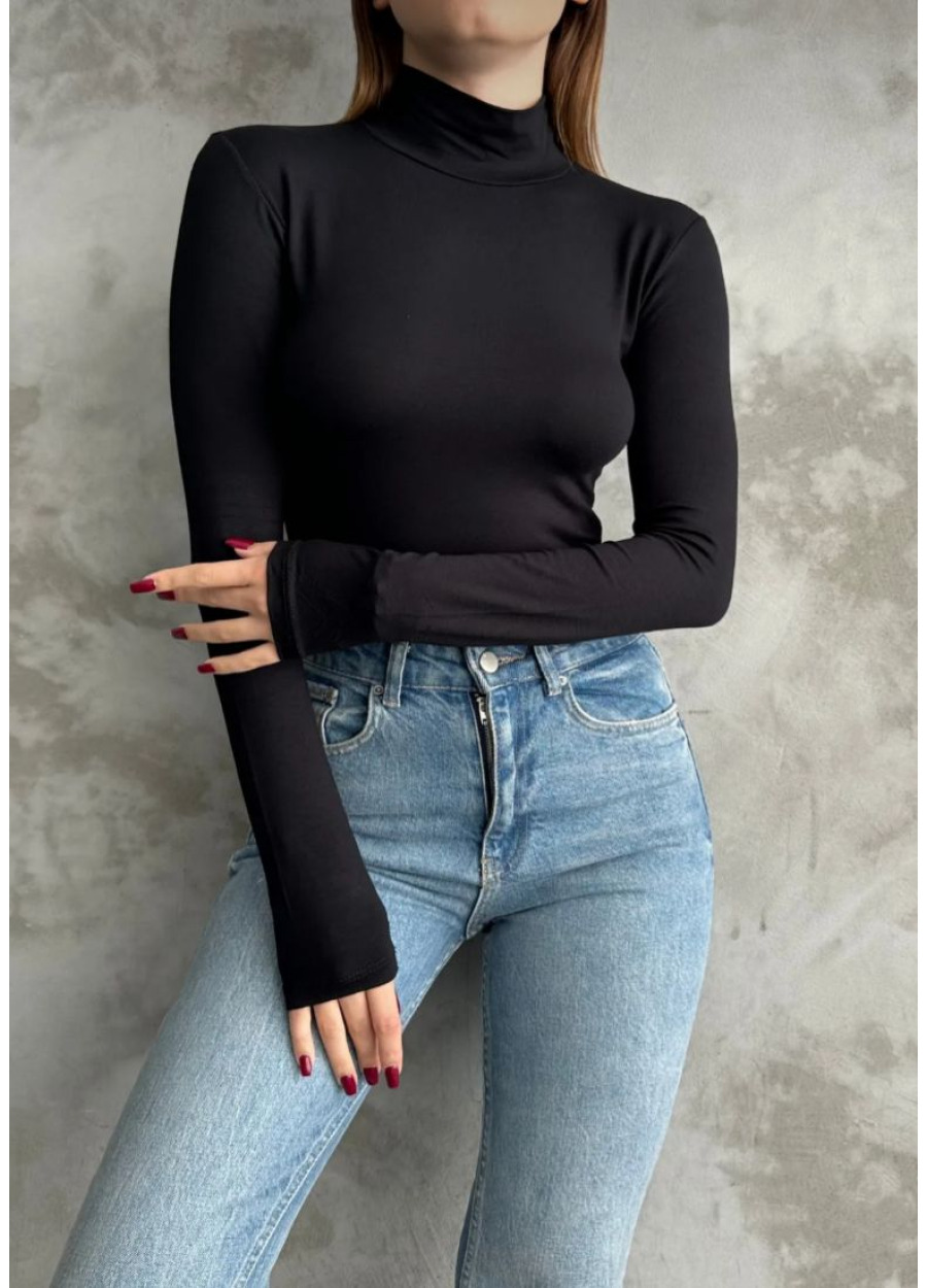 Yarım Balıkçı Yaka Basic Uzun Kollu Siyah Body