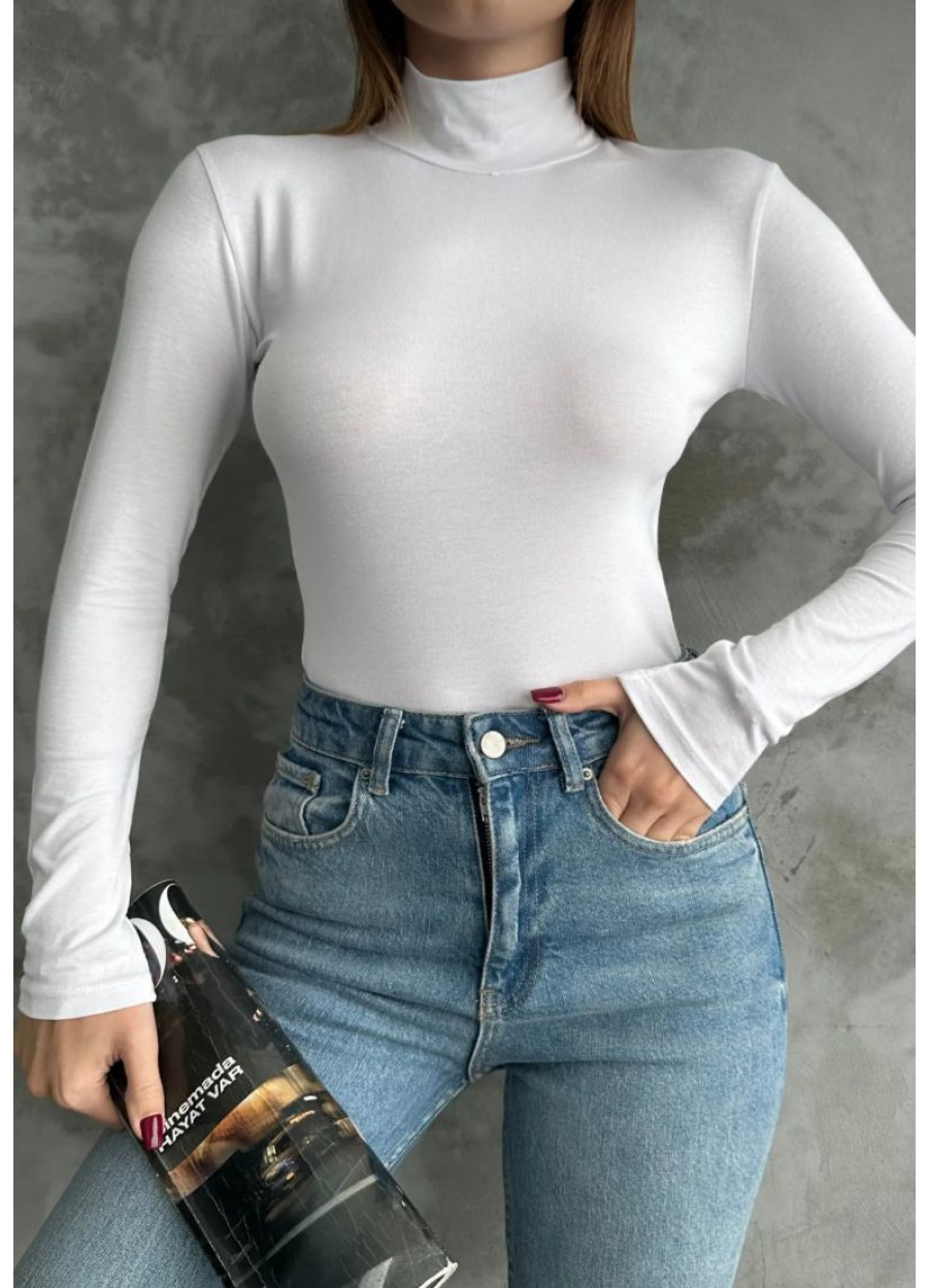 Yarım Balıkçı Yaka Basic Uzun Kollu Beyaz Body